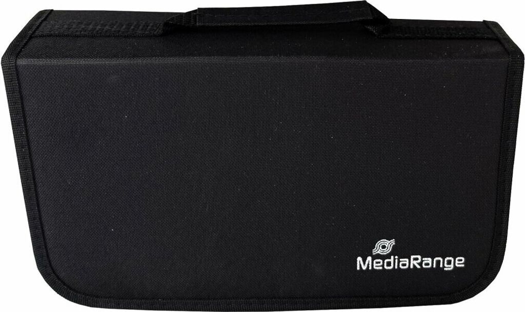 A black CD wallet is shown against a white background.
