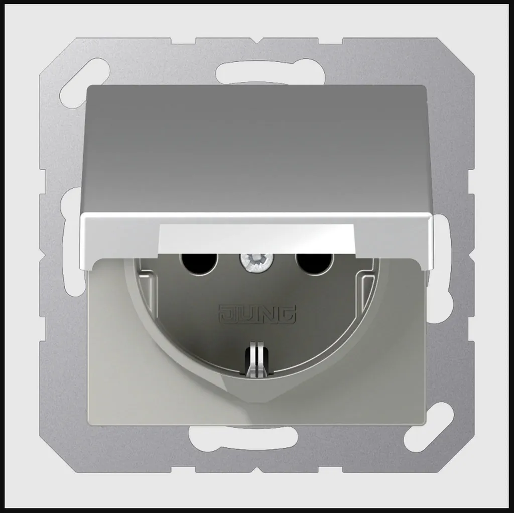 Prise électrique Jung aluminium avec couvercle pour cuisine et salon