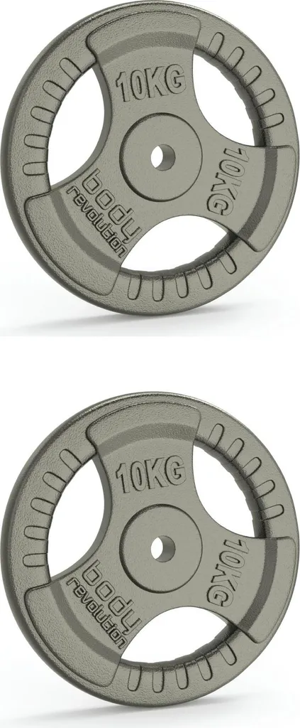 Disques 10 kg chromés avec poignées Tri-Grip pour barre de 25 mm