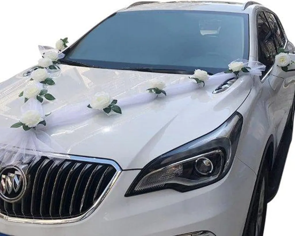 Décoration voiture mariage nœud papillon blanc ruban satiné pour cortège