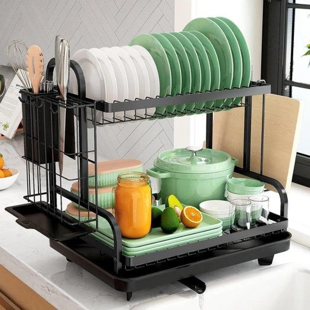 Égouttoir inox multifonctionnel 2 niveaux haute capacité de rangement