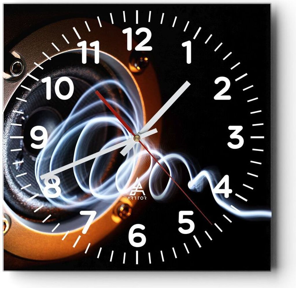Wanduhr - Quadrat - Glasuhr - Dekorativ Unterhaltung Musik Sprecher - 30x30cm - Schleichendes Uhrwerk - Lautlos - zum Aufhängen bereit - Dekoratio...