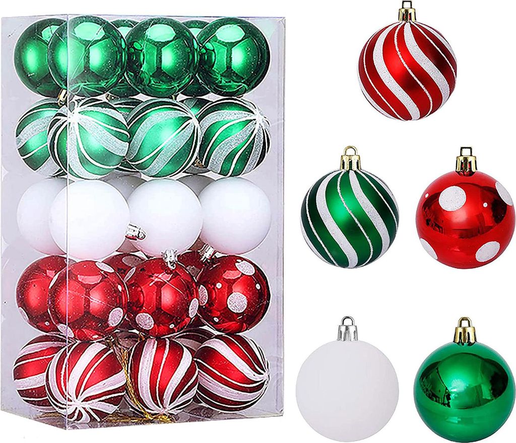 30 Stück Weihnachtskugeln, Ornamente, 6,1 cm, kleine, bruchsichere Kunststoffkugeln, Weihnachtsbaum-Hängedekoration für Feiertagskranz, Party, B...