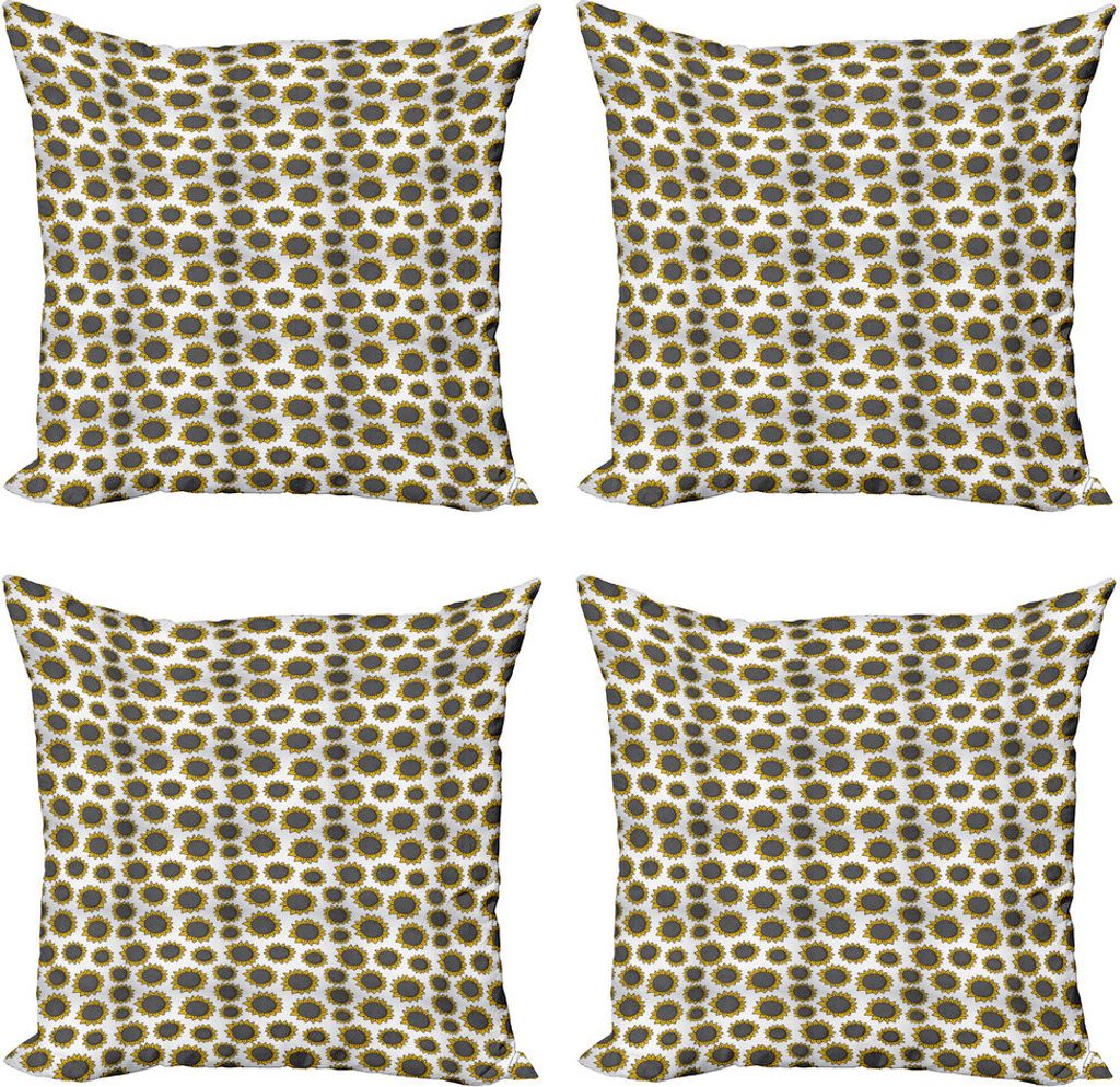 ABAKUHAUS Sonnenblume Kissenbezug Set (4 Stück), Einfache Hand gezeichnet, Moderner Doppelseitiger Digitaldruck, 60 cm x 60 cm, Grau Erde Gelb