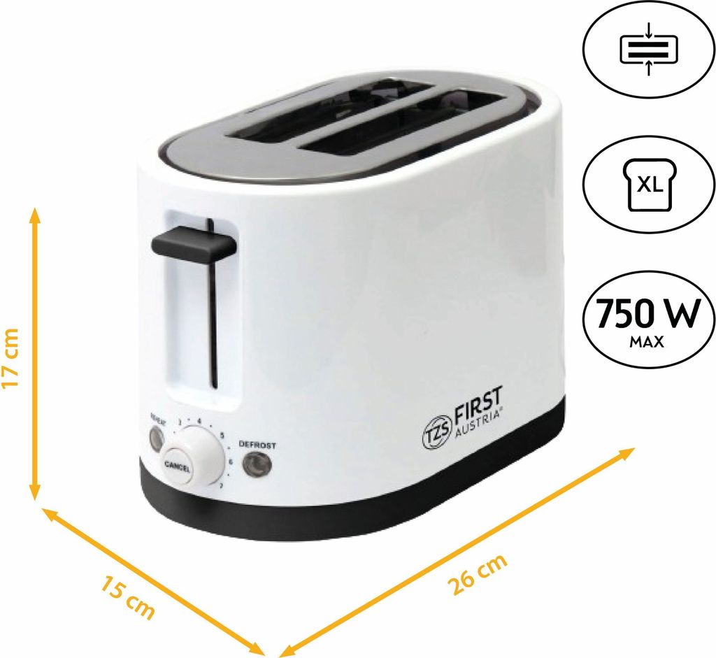 TZS First Austria Doppel Kurzschlitz Toaster, 2 Scheiben, Produktbild 3