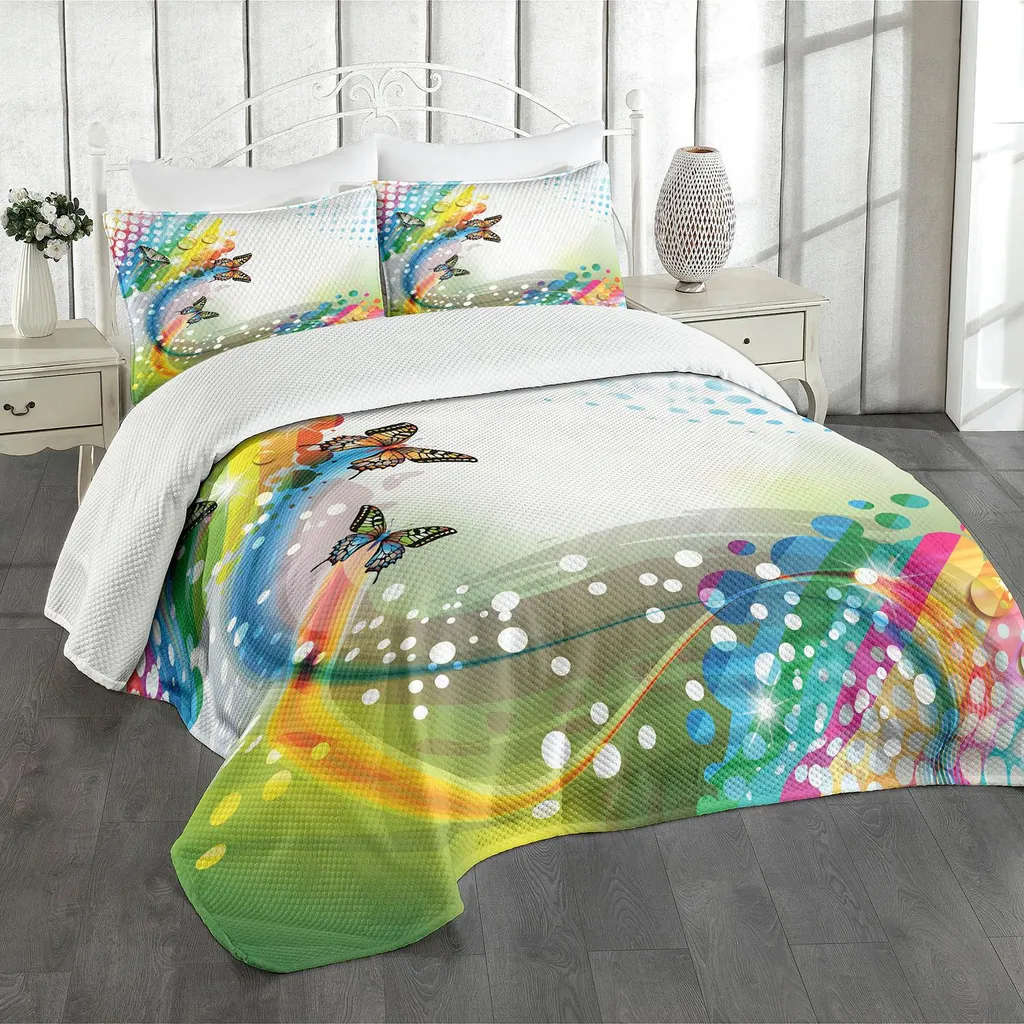 Opinioni Copriletto ABAKUHAUS 220x220 Multicolore Farfalle Trippy