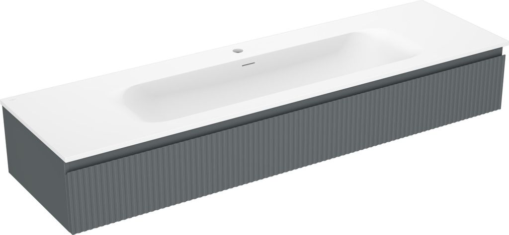 Mexen Rivel Badezimmerschrank 160 cm mit Waschbecken Vela, 1 Schublade, geriffelt, Graphit matt/Weiß matt - 91A20-16023-1-BF66-?