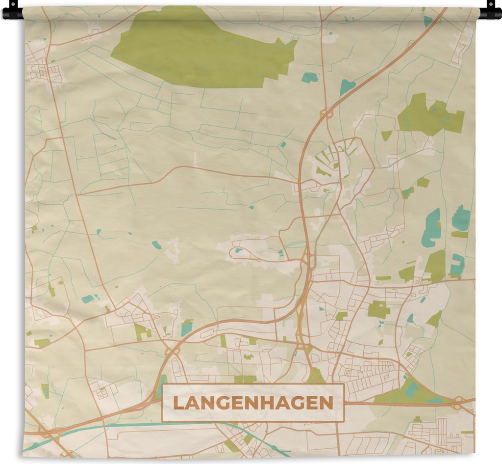 MuchoWow Wandteppich Wandbehang Langenhagen - Stadtplan - Vintage - Karte 60x60 cm Tapisserie Dekoration Wandtuch - Dekorationen - Wand Decke