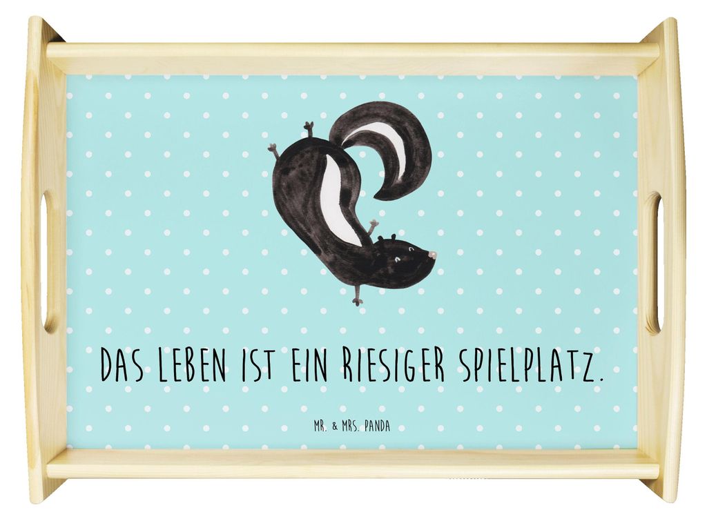 Mr. & Mrs. Panda Holztablett Stinktier Handstand - Türkis Pastell - Geschenk, Tablett, Deko, Servier, Raubtier, Sofa, Spielplatz, für bett, Stink...