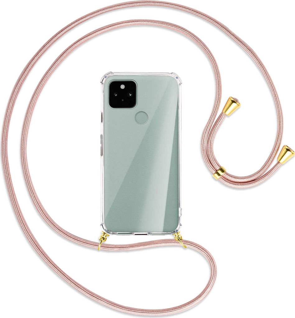Handykette Backcover-Schutzhülle mit Band (Metall goldfarben) für Google Pixel 5 - roségold