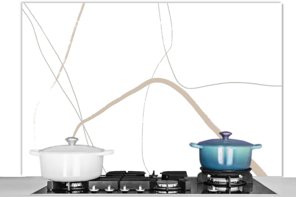 KitchenYeah Spritzschutz Küche - Küchenrückwand - Wandschutz für Herd und Spüle - Abstrakt - Minimalismus - Linienkunst 120x80 - Alu-Dibond...