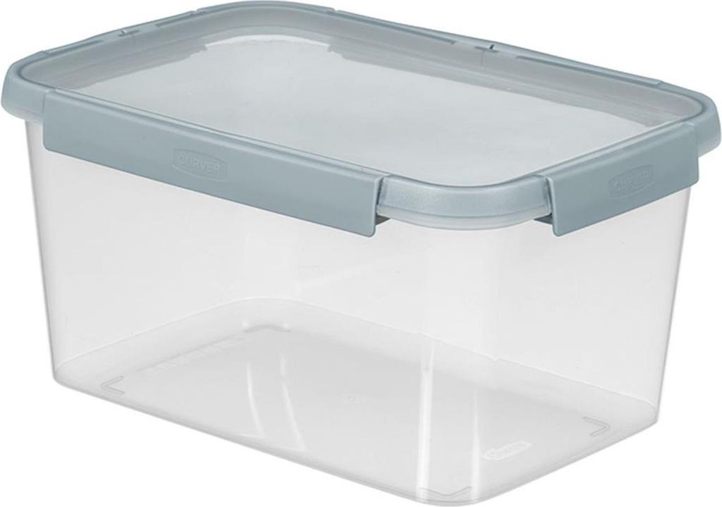 Curver Lebensmittelbehälter, rechteckiges Modell 5L, transparent mit blau-grauem Deckel, ideal für die praktische und sichere Aufbewahrung frisch...