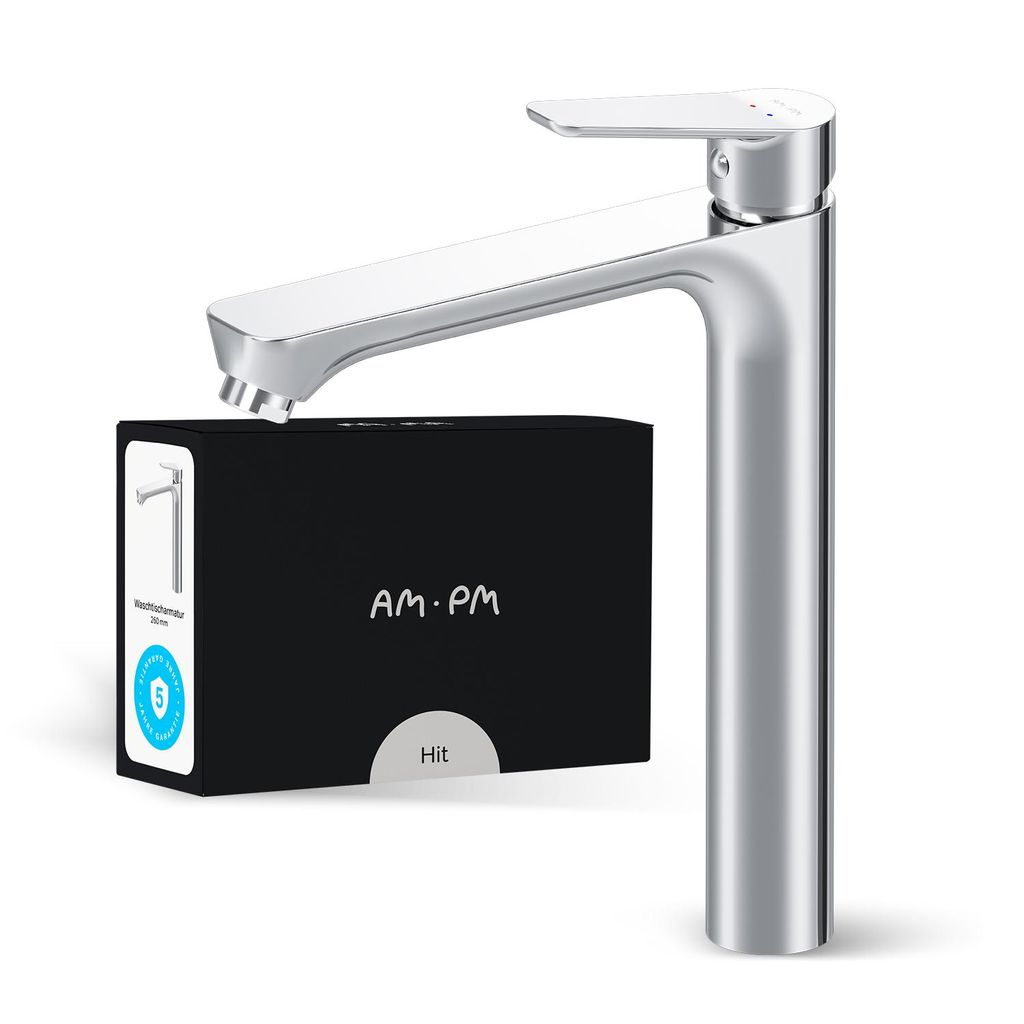 AM.PM Waschtischarmatur Hoch Chrom Wasserhahn Bad Waschbecken Armatur Einhebelmischer Badarmatur Mischbatterie für Badezimmer Aufsatzwaschbecken
