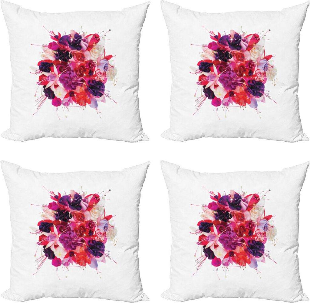 ABAKUHAUS Fuchsie Kissenbezug Set (4 Stück), Bouquet von exotischen Blumen, Moderner Doppelseitiger Digitaldruck, 60 cm x 60 cm, Dark Purple Blass...