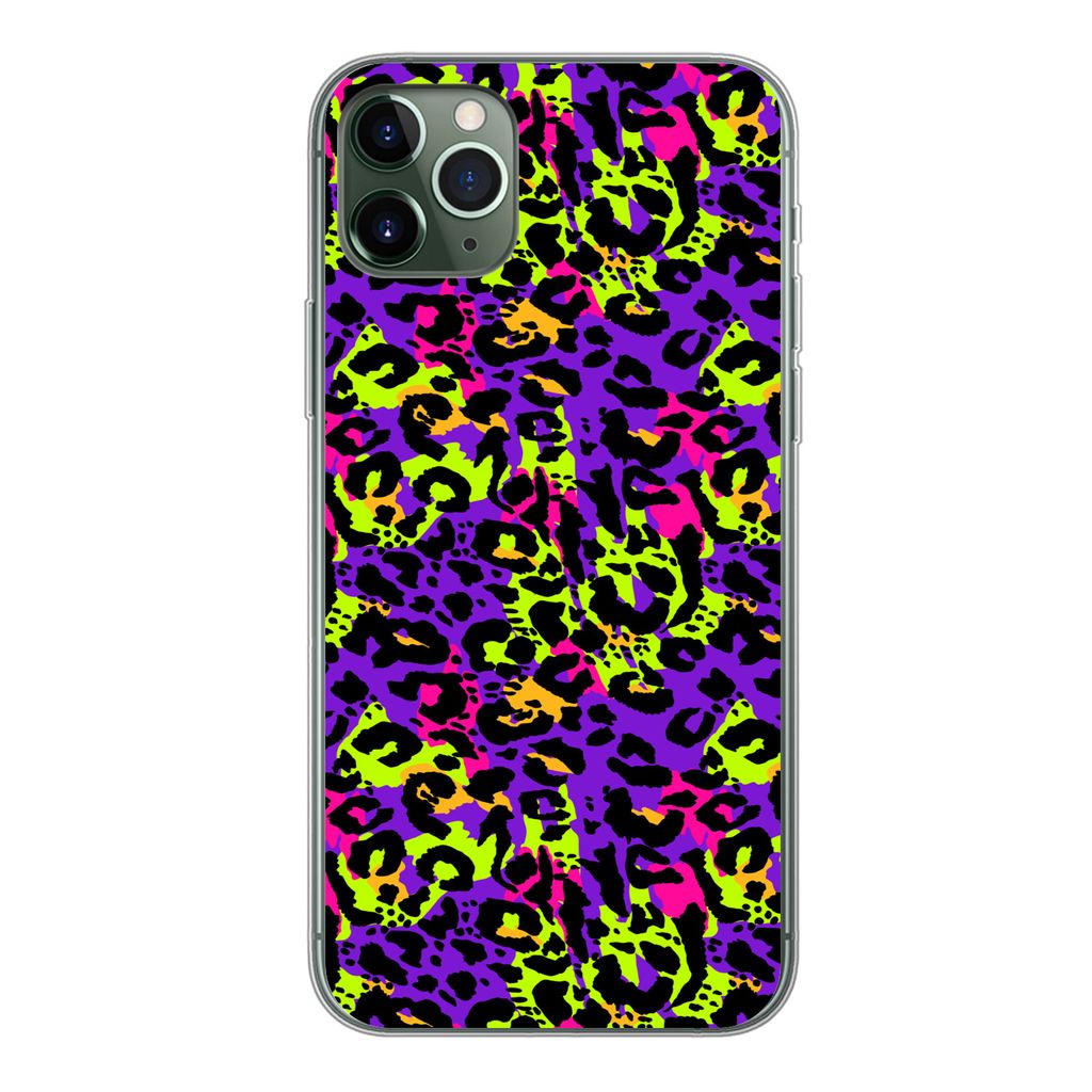 MuchoWow Handyhülle Schutzhülle Hülle für iPhone 11 Pro Max Tiermuster - Regenbogen - Neon Silikon Softcase Handy Hülle - Schutz