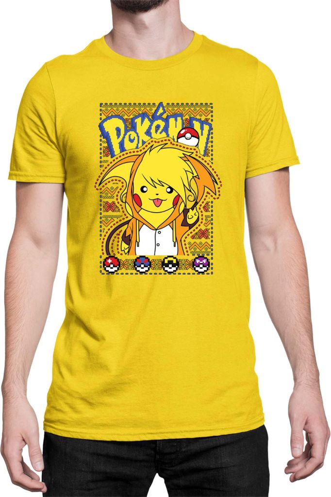 Herren T-Shirt Japan Manga Anime Comics Pokemon 033, Man 3XL / Gelb