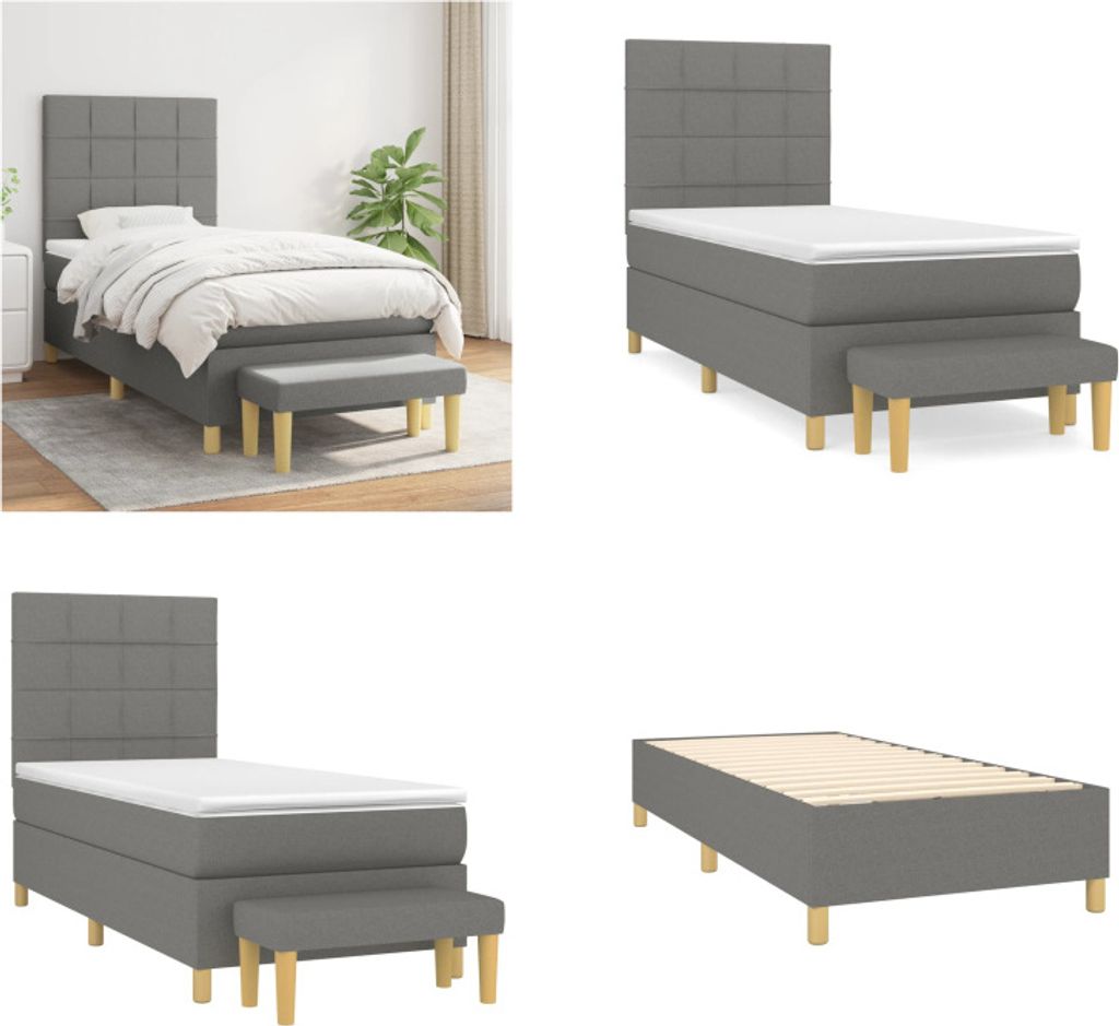 vidaXL Boxspringbett mit Matratze Dunkelgrau 100x200 cm Stoff - Boxspringbett - Boxspringbetten - Bett - Schlafzimmermöbel