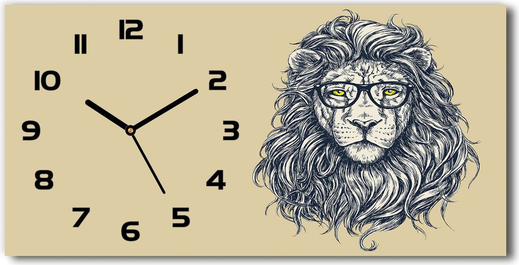Wanduhr aus Glas – 60x30 cm - Glasbild - Glasuhr - Gehärtetes Glas - schwarze-zeiger - Lion hipster