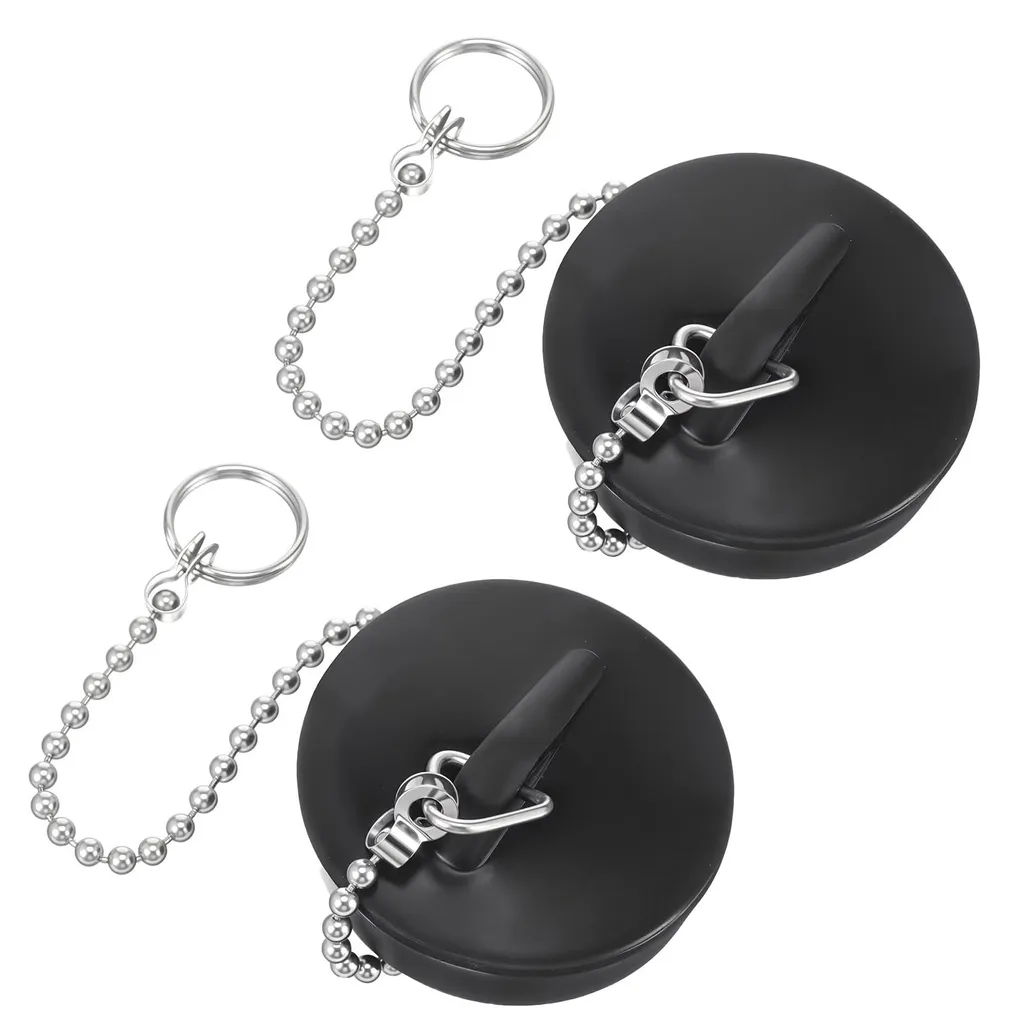 Lot de 2 bouchons de vidange en caoutchouc et chaînette inox de 38 cm
