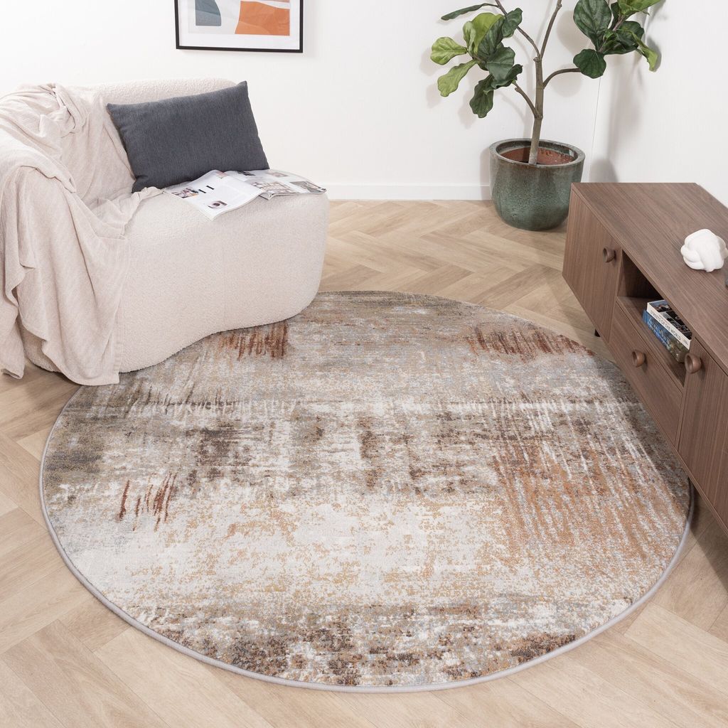 Teppich Abstrakt Rund - Xavier Scratch Taupe Rot - Ø 200 cm - Wohnzimmer, Schlafzimmer - FRAAI | Home & Living - Industrielle, Modern