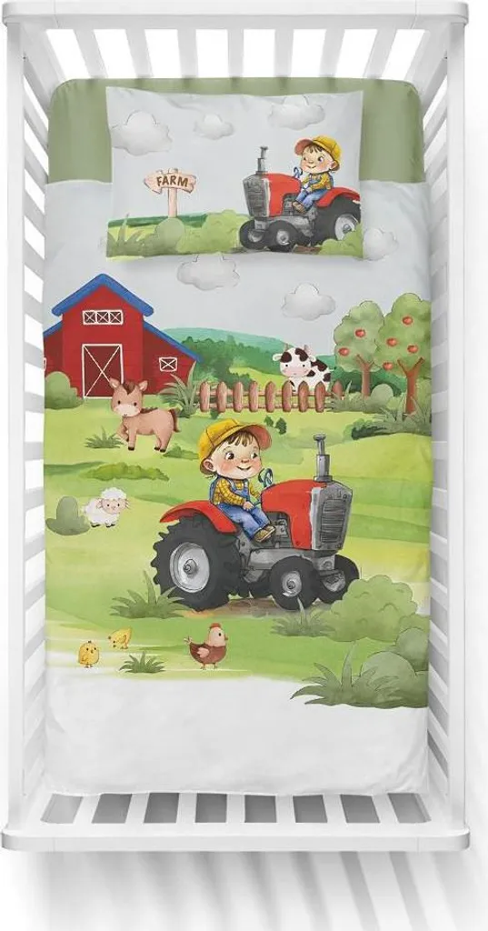 Linge de lit pour bébé en bambou et coton imprimé ferme 100x135 cm - 4