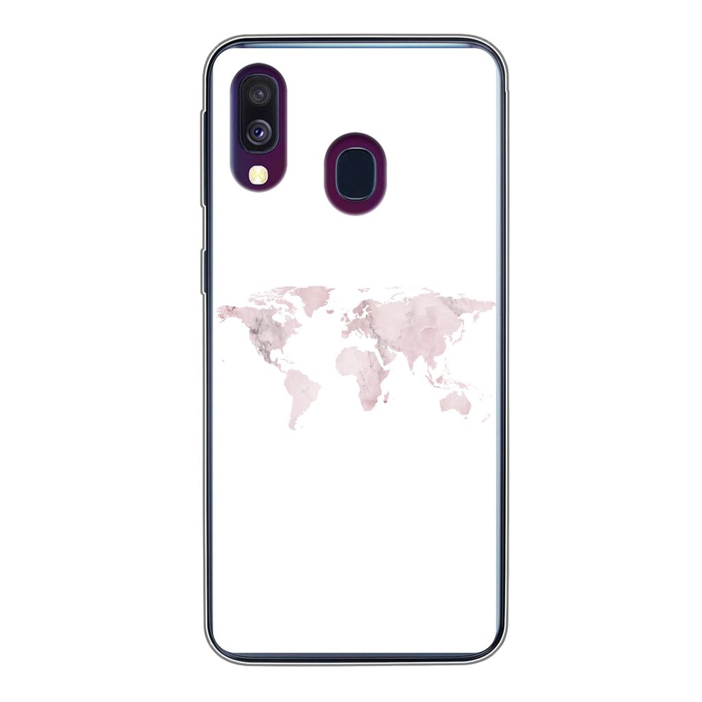 MuchoWow Handyhülle Schutzhülle Hülle für Samsung Galaxy A40 Weltkarte - Marmor - Rosa Silikon Softcase Handy Hülle - Handy-Tasche