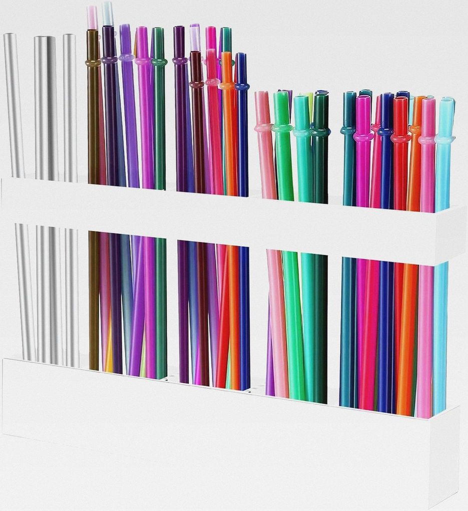 Acrylic Straw Holder with Strong Adhesive Backing, Large Capacity Storage Organizer for Kitchen Cabinets, School Classrooms, Home Gatherings, and E...
