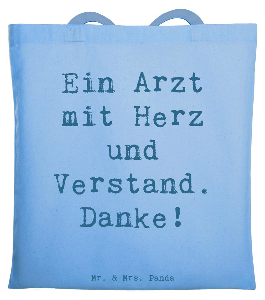 Mr. & Mrs. Panda Tote Bag Spruch Arzt mit Herz - Sky Blue - Geschenk, Shopping Tasche, Bedanken, Liebe, Unterstützung, Aufmerksamkeit, Laptoptasch...