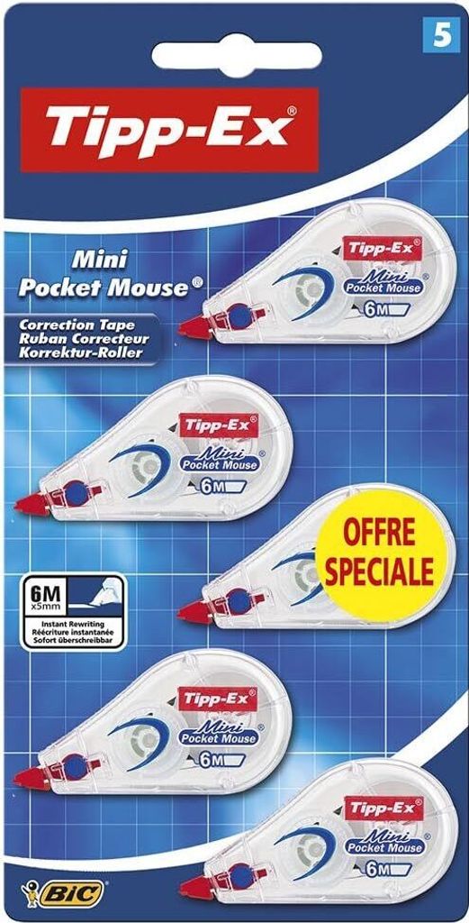 Tipp-Ex Mini Pocket Mouse Korrekturroller, 6m x 5mm, 5 Stück