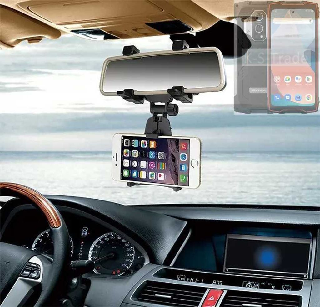 K-S-Trade Smartphone Halterung kompatibel mit Blackview BV9300 Rückspiegel Halterung schwarz Auto Halterung KFZ Halter