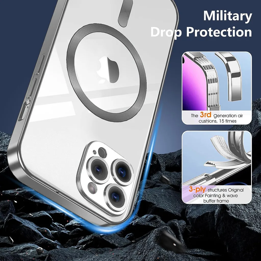 Custodia per iPhone 14 Pro Magnetic Ultra Thin Transparent Case con Magsafe e Camera Cover Argento - 6