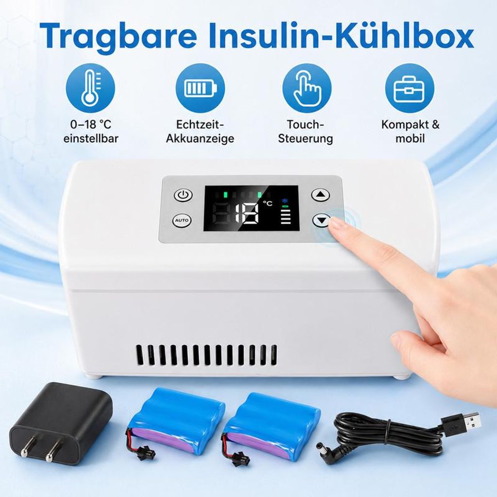 Tragbare Insulin Kühlbox mit digitalem Thermostat 0–18°C, Produktbild 