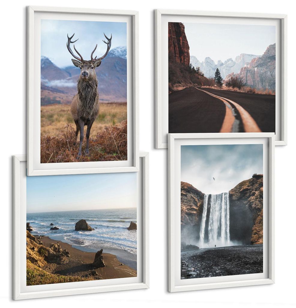 Bilder Set 4-teilig im weißen Rahmen – Wandbilder 4 Stück – gerahmte Poster für Wohnzimmer, Schlafzimmer und Flur – 50x50 cm - 40x60 cm ...