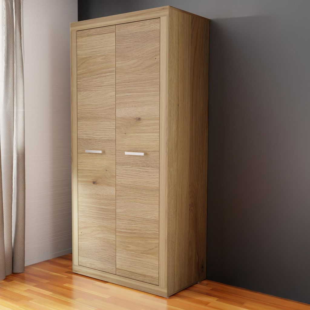 Forte BACCIO Mehrzweckschrank 90, moderner Kleiderschrank, schmal, 2-türig, Holzwerkstoff, Mauvella Eiche Holzdekor, 91,5 cm breit x 197,1 cm hoch...