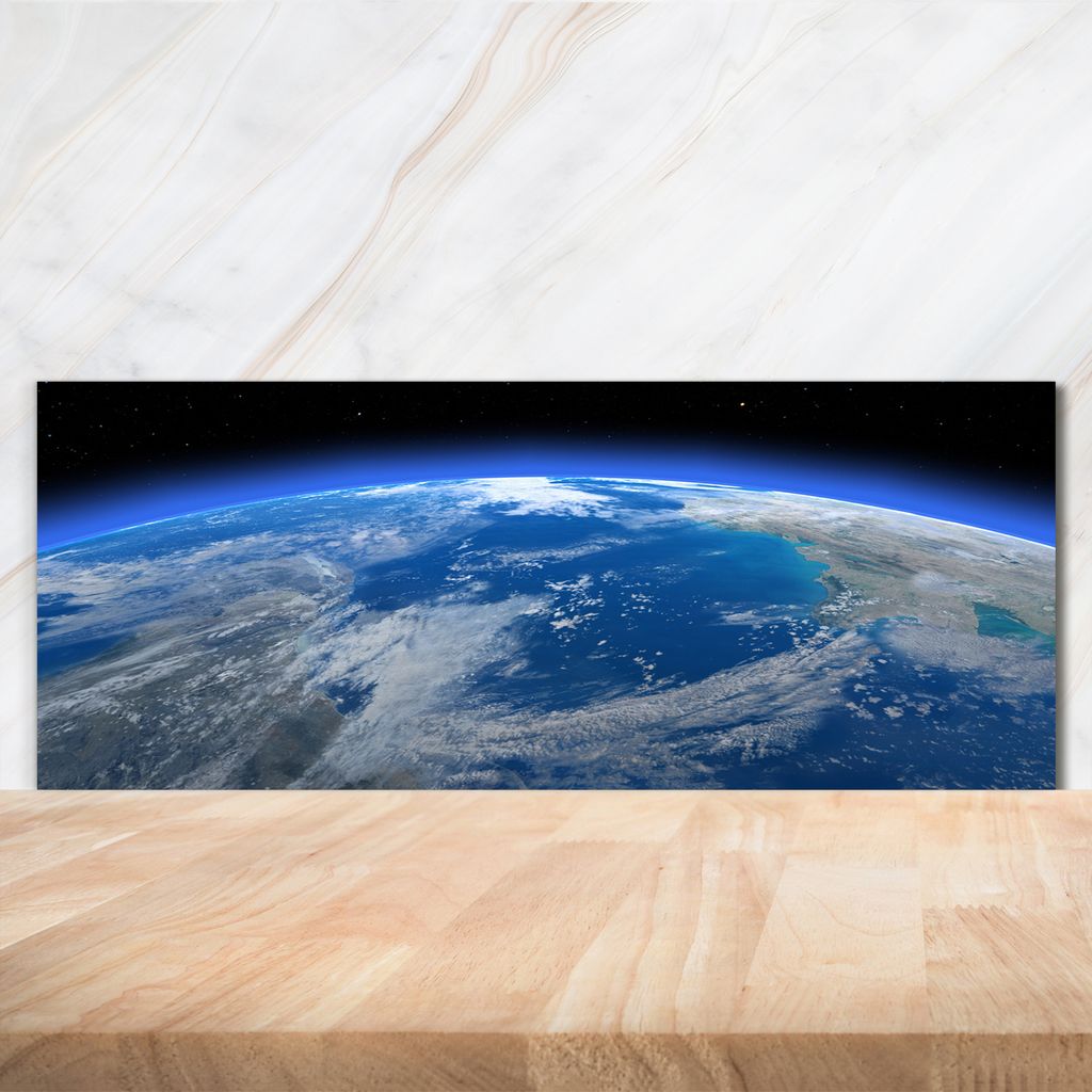 Tulup Küchenrückwand Spritzschutz aus Glas -125x50 -Spritzschutz auf gehärtetes Glas Weltall Planet Erde