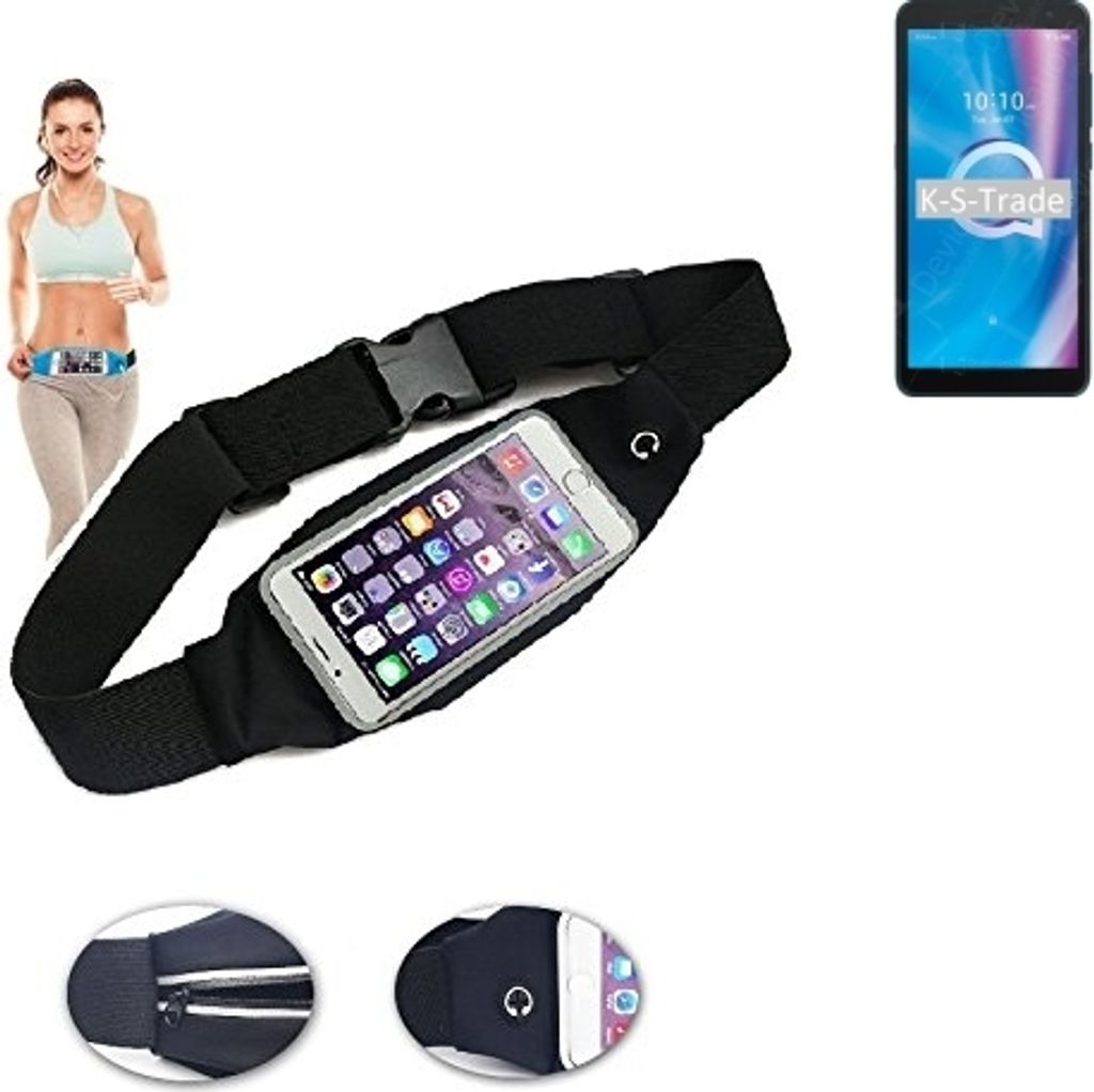 K-S-Trade Jogging-Armband kompatibel mit Alcatel 1B (2020) Gürteltasche Umhängetasche Bauchtasche schwarz Sport Running Jogging Fitness Laufen