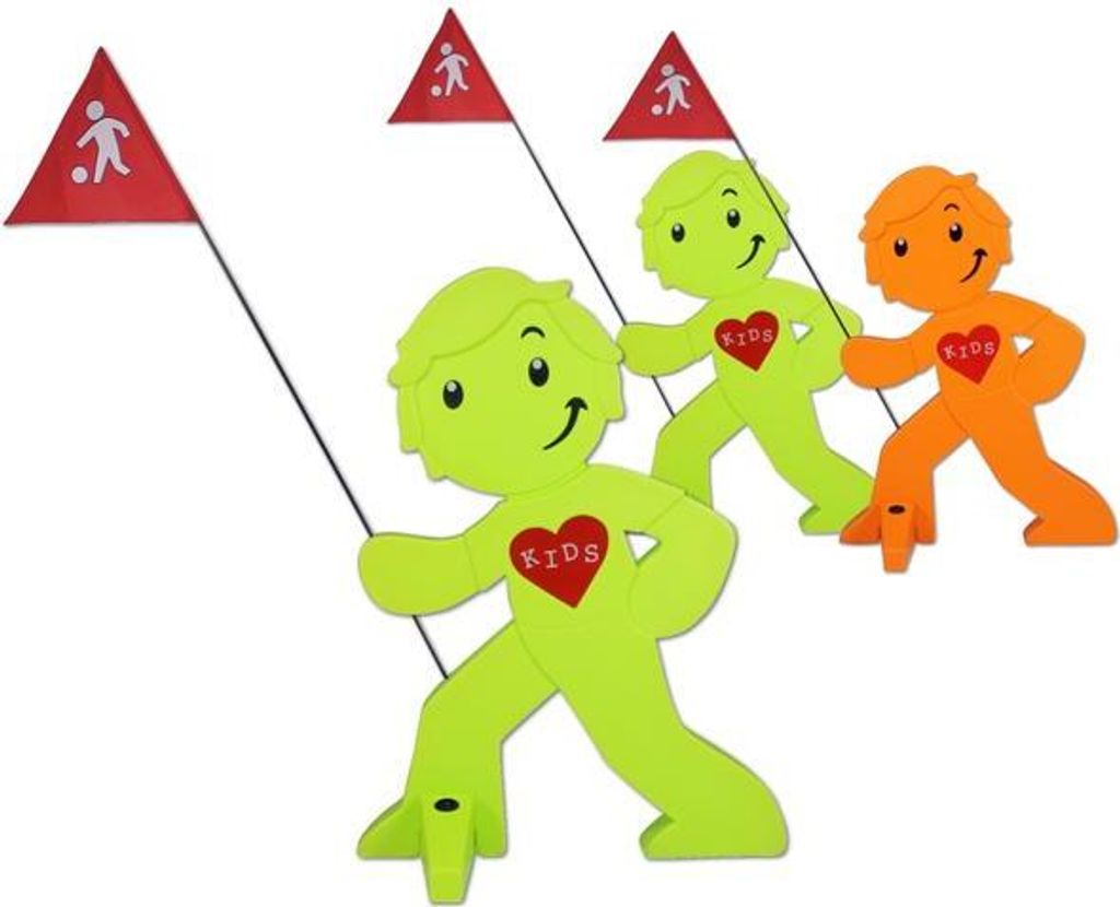 StreetBuddy - Warnfigur, Warnaufsteller, Warnschild Kindersicherheit Mehrfachset (2 x grün, 1 x orange, 3er Pack)
