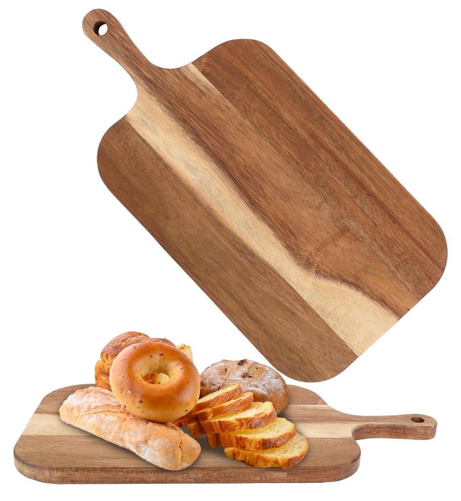 2-teiliges Servierbrett aus Holz, 38 x 19,5 x 1,5 cm, großes Schneidebrett aus Akazienholz, Küchenschneidebrett mit Griff für Fleisch, Käse, Br...