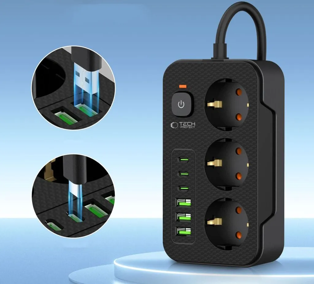 Multipresa Tech-Protect PC3X6 3 AC + 6 USB Smart Office 200cm - 3