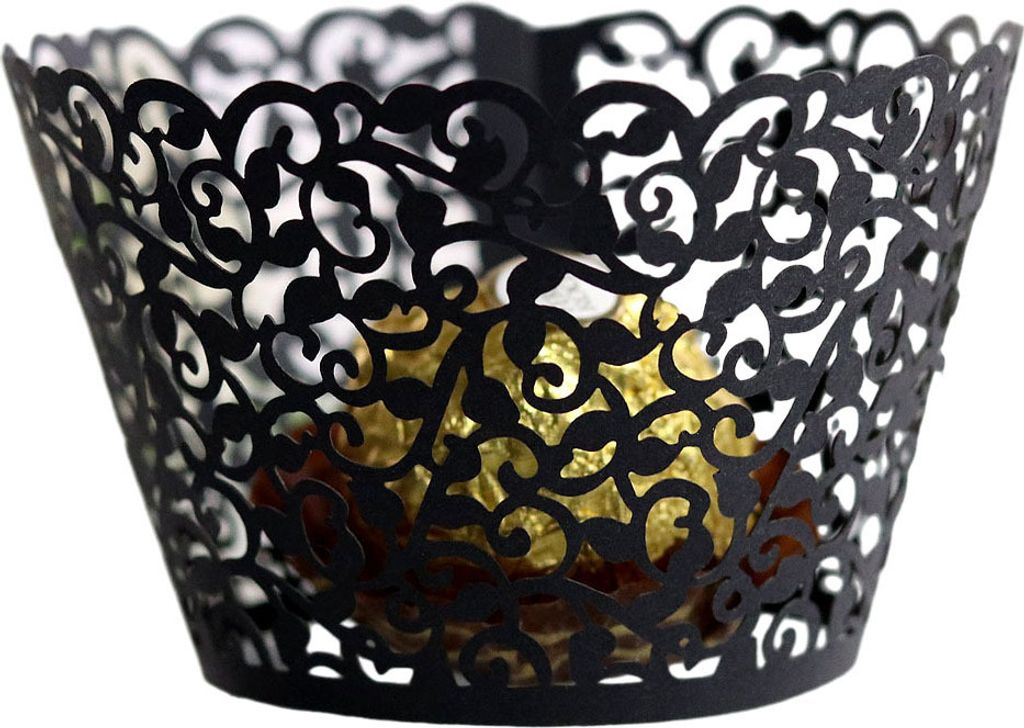50pcs Laser Cut Lace Design Cupcake Wrappers, Buntes Papier Produktbild 