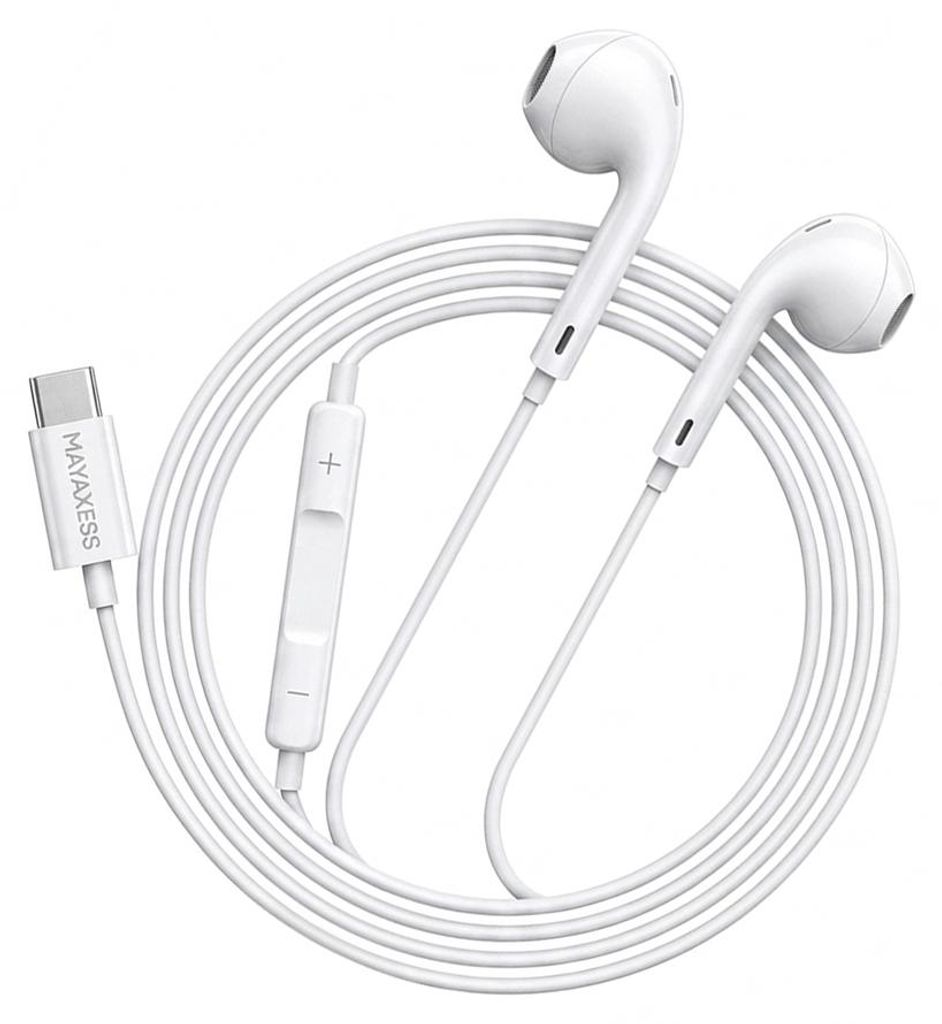 Mayaxess, USB-C Kabelkopfhörer mit Mikrofon für iPhone 16 Pro Max, Weiß