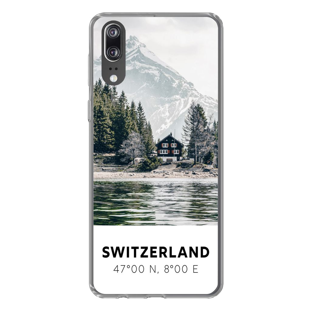 MuchoWow Handyhülle Schutzhülle Hülle für Huawei P20 Schweiz - Berg - Chalet Silikon Softcase Handy Hülle - Hardcover