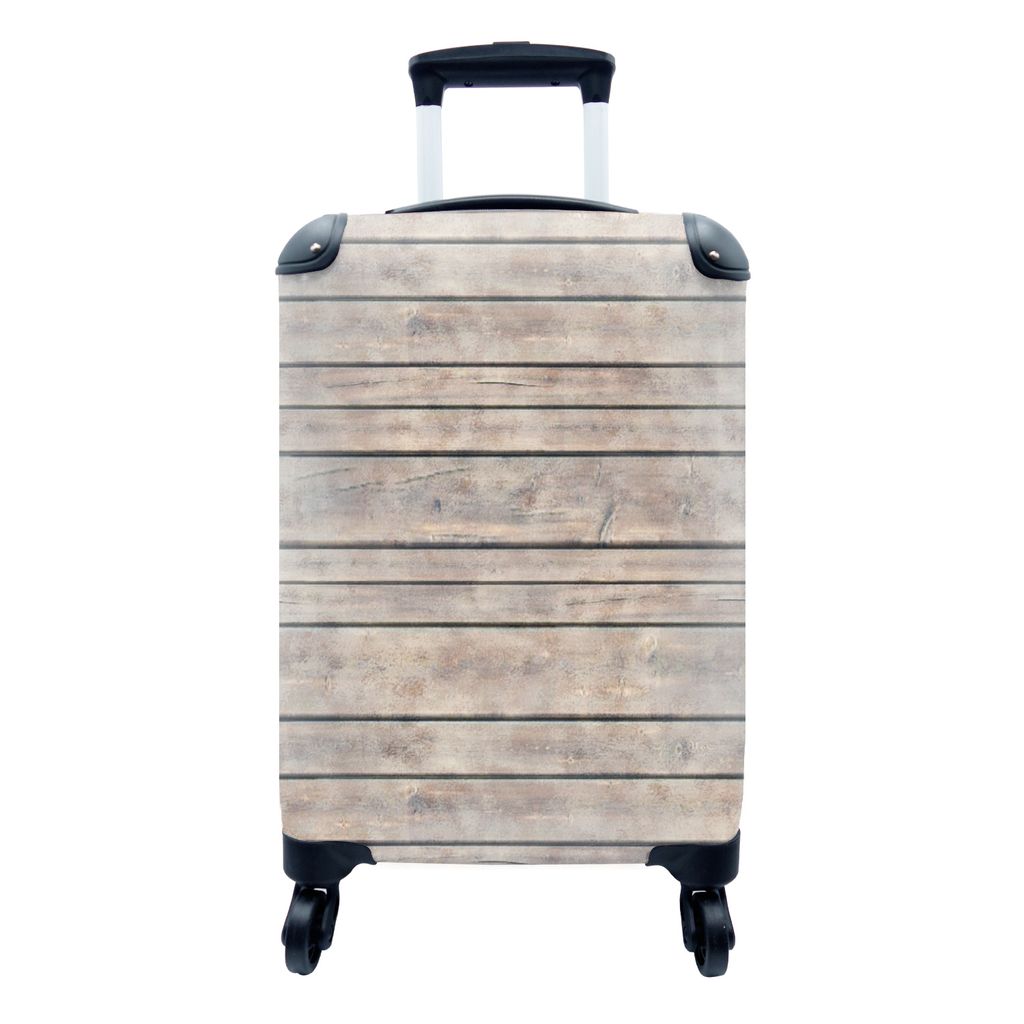 MuchoWow Koffer Handgepäck Trolley Rollkoffer Kleine Reisekoffer mit 4 Rollen - Brocante - Muster - Holz - Regale - Cabin Size < 55x40x23 cm & 5...