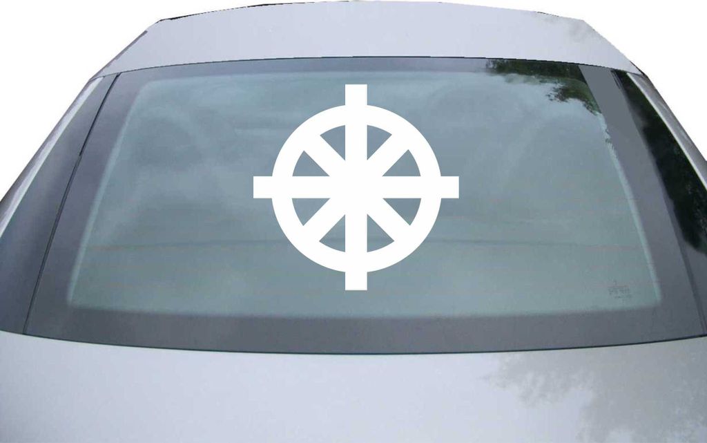 Indigos UG - Aufkleber Heckscheibe & Motorklappe DE7125 - weiß - 600x600 mm - Dharmachakra Buddhismus - Auto Scheiben Fenster Heckklappe Tuning Ra...