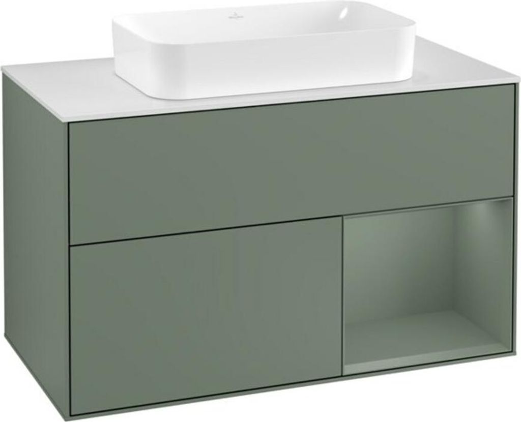 V&B Waschtischunterschrank Wandbeleuchtung Finion 100, Pl w m, Rg r Oli. m Lac, Oli. m Lac