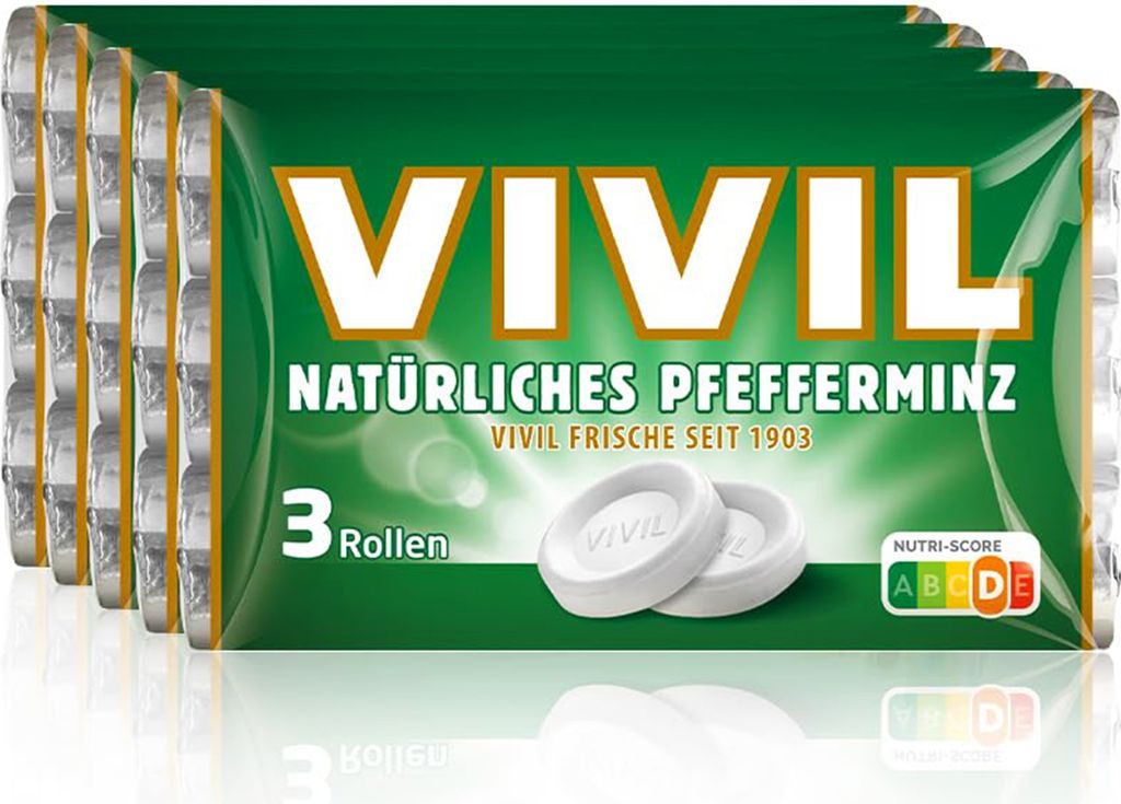 VIVIL Natürliches Pfefferminz Pastillen | 5 x 3er Pack