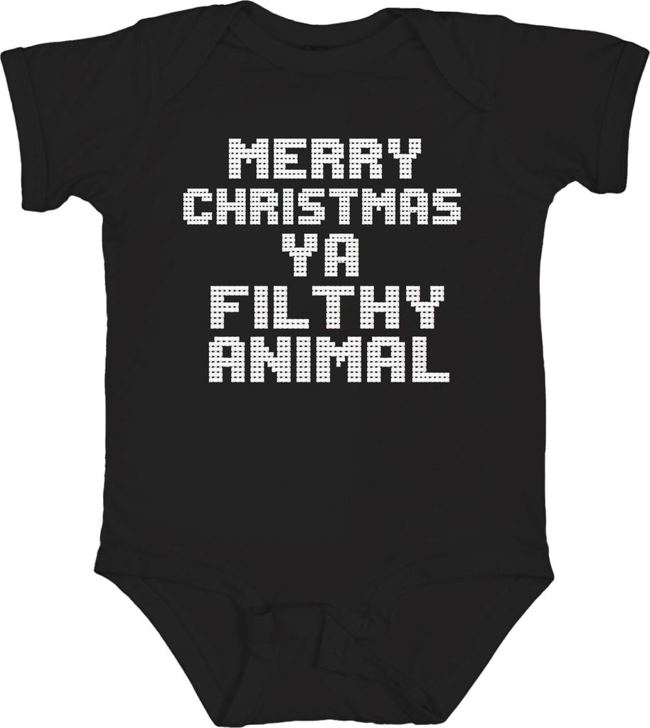 Merry Christmas Ya Filthy Animal Weihnachten Filmzitat Kultspruch Unisex Baby Body, Schwarz, 6/12