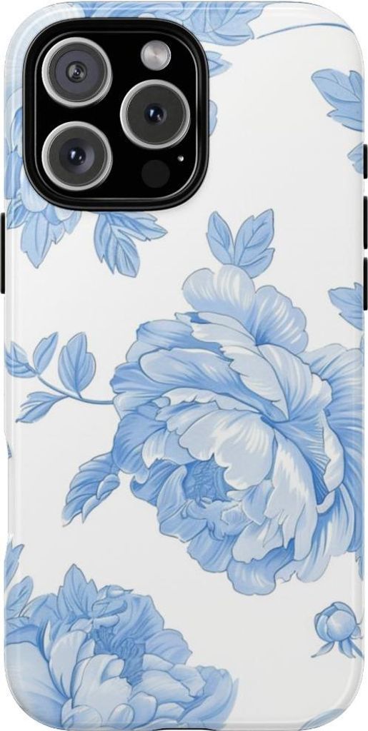 Elegantes Pfingstrosen-Blumenmuster in Hellblau – Hülle Kompatibel mit iPhone 16 Pro Max