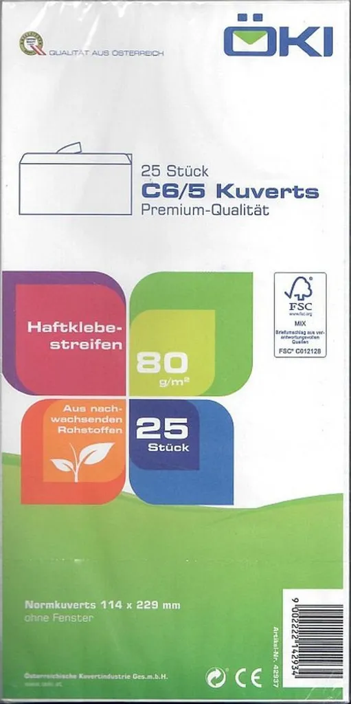 Enveloppe DIN Long sans Fenêtre ÖKI 42937 Papier Blanc Haute Qualité