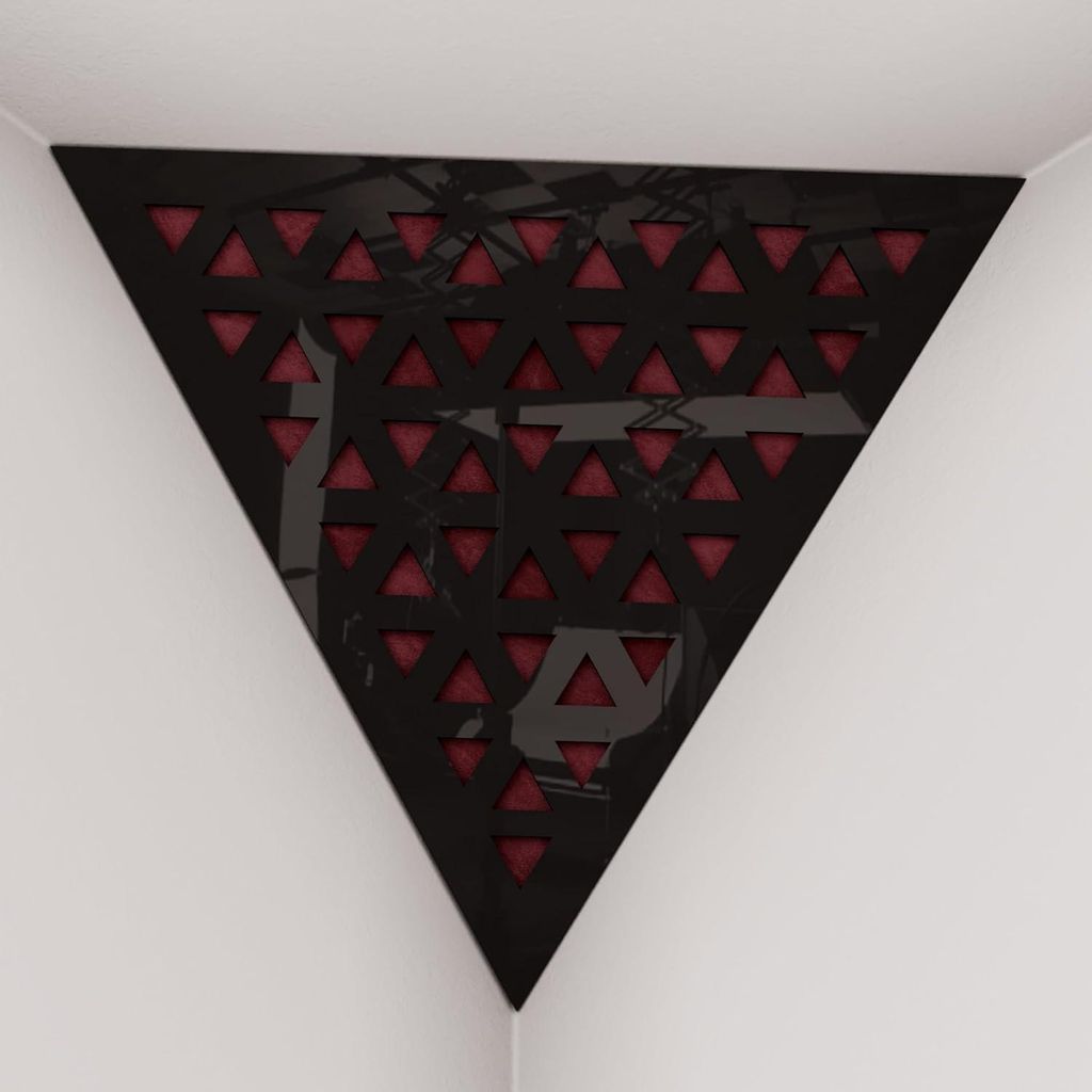 2er-Pack –Deckenecken-Bassfalle "Triangle-F"|Pyramidenförmiger Akustikschaum mit laminierter HDF-Platte und Stoff [TRI-Schwarzer Kunststoff|Bord...